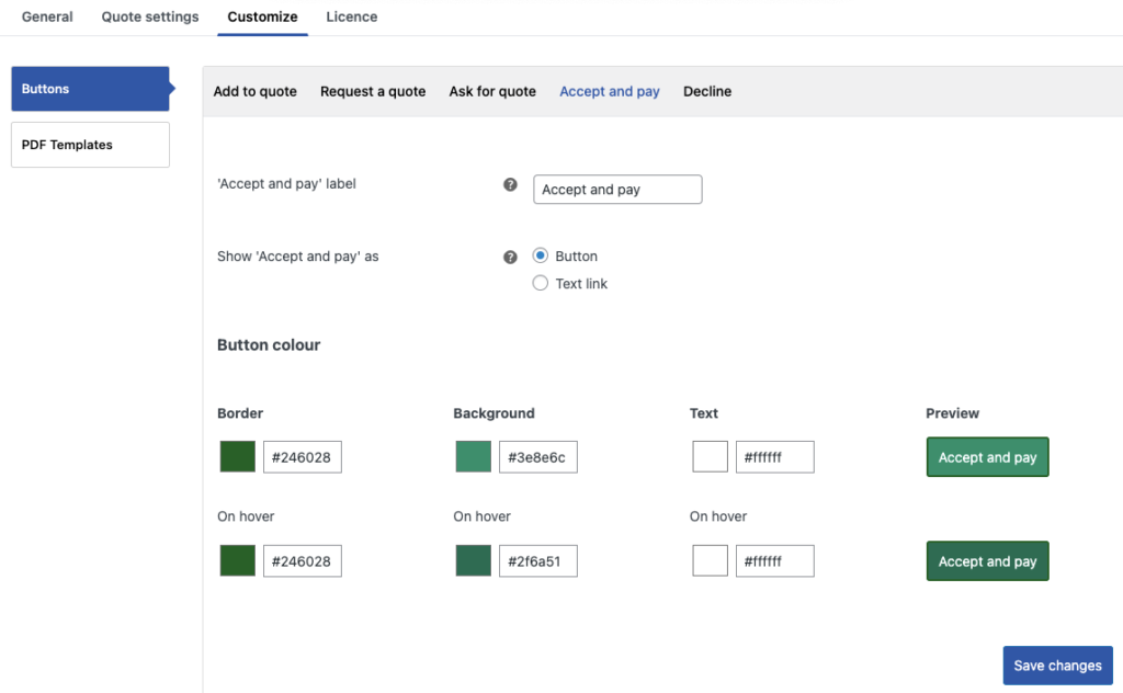 personalizar otros botones de solicitud de cotización de WooCommerce