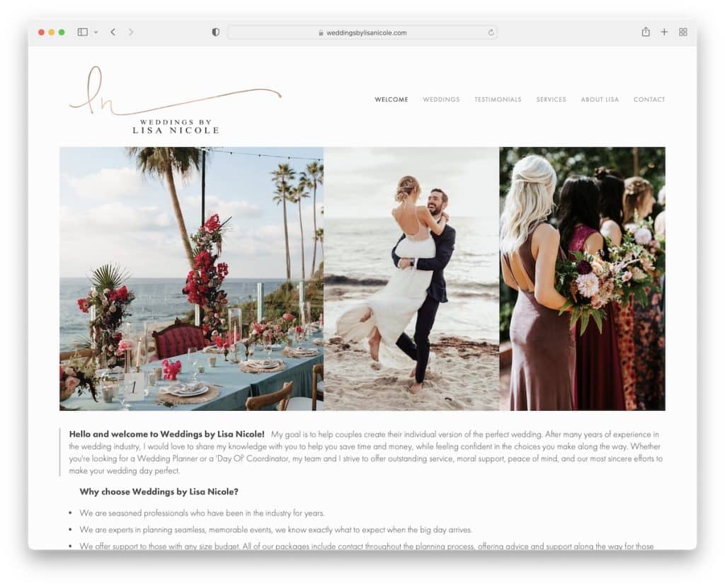 mariages par lisa nicole service site web