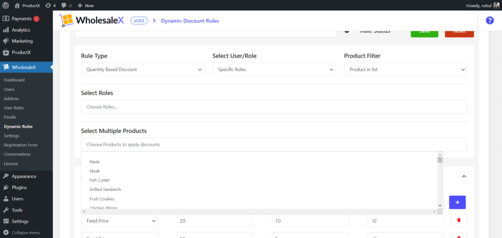 WholesaleX Multiple Product Selection