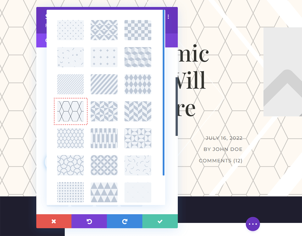 Sélection du motif d'arrière-plan de votre choix pour la conception de l'en-tête de notre article de blog