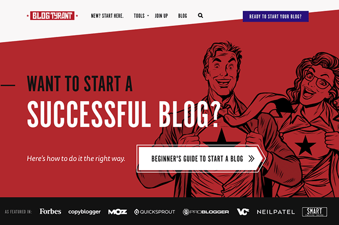 Blog Tyrant blog landing page example