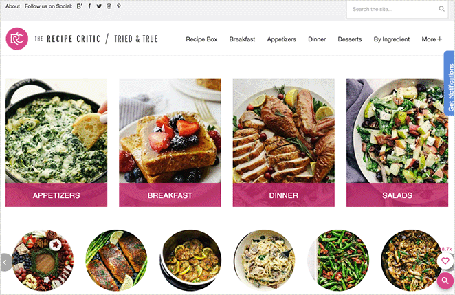 The recipe critic blog landing page