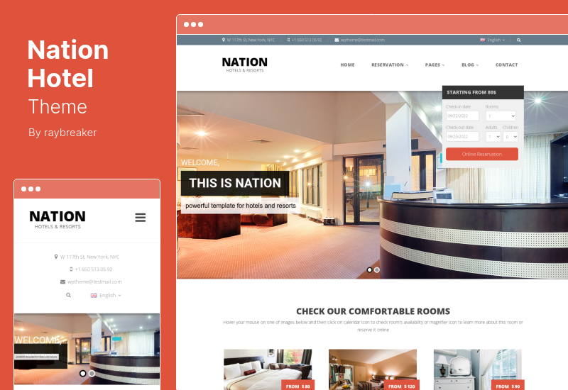 Tema Nation Hotel - Tema responsivo para WordPress de hotéis e resorts