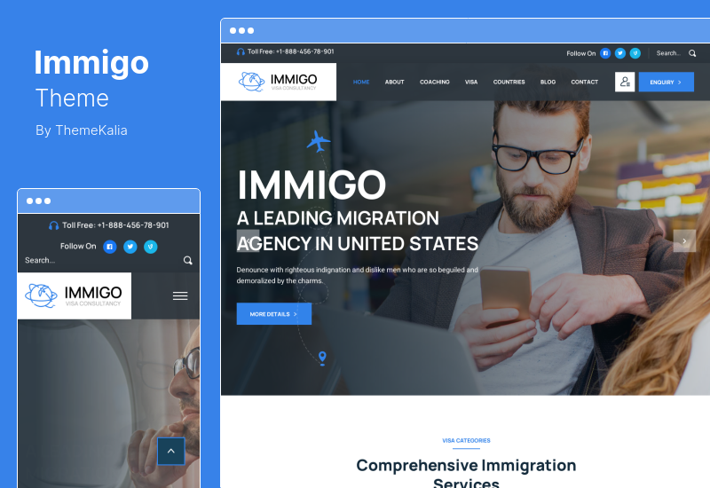 Immigo Theme - การย้ายถิ่นฐานและการให้คำปรึกษาด้านวีซ่า WordPress ธีม