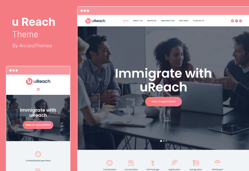 ธีม uReach - ธีม WordPress ที่ปรึกษากฎหมายการย้ายถิ่นฐานและการย้ายถิ่นฐาน