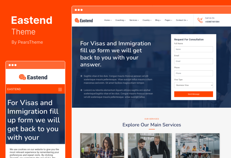 ธีม Eastend - ธีม WordPress ที่ปรึกษาวีซ่าตรวจคนเข้าเมือง