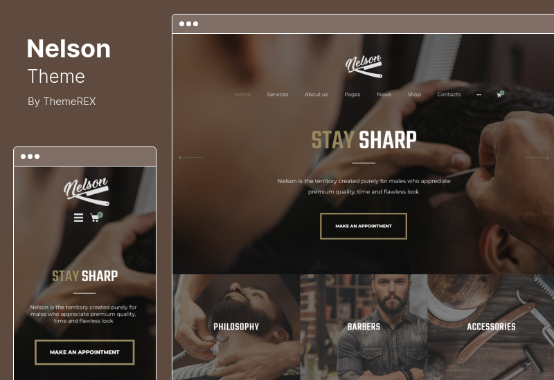 Nelson Theme - Barbershop Hairdresser, Tattoo Beauty Salon Motyw WordPress