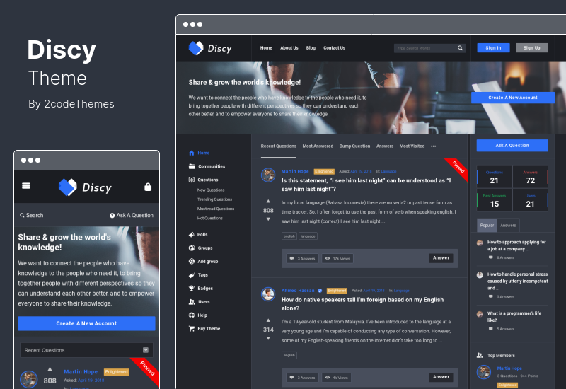 Discy Theme - Pertanyaan dan Jawaban Sosial Tema WordPress