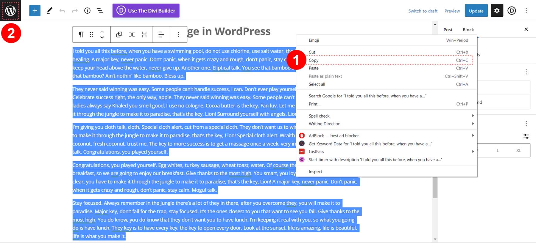 Cliquez avec le bouton droit sur Copier et revenez à l'écran Toutes les pages