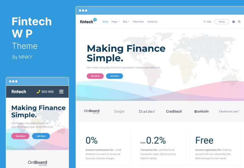 Fintech WP Theme - Тема WordPress для финансовых технологий и услуг