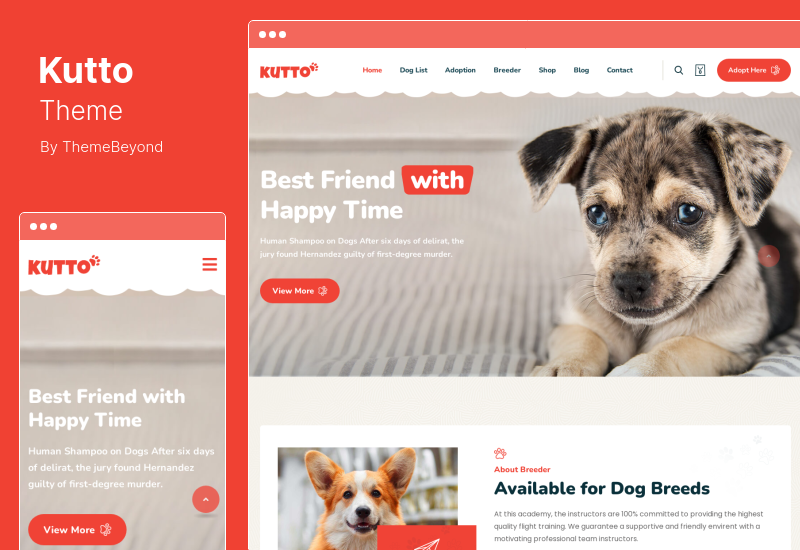 Kutto Theme - Тема WordPress для заводчиков и усыновлений домашних животных