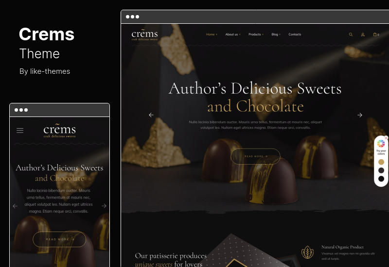 Crems Theme — тема WordPress для хлебобулочных, шоколадных сладостей и кондитерских изделий