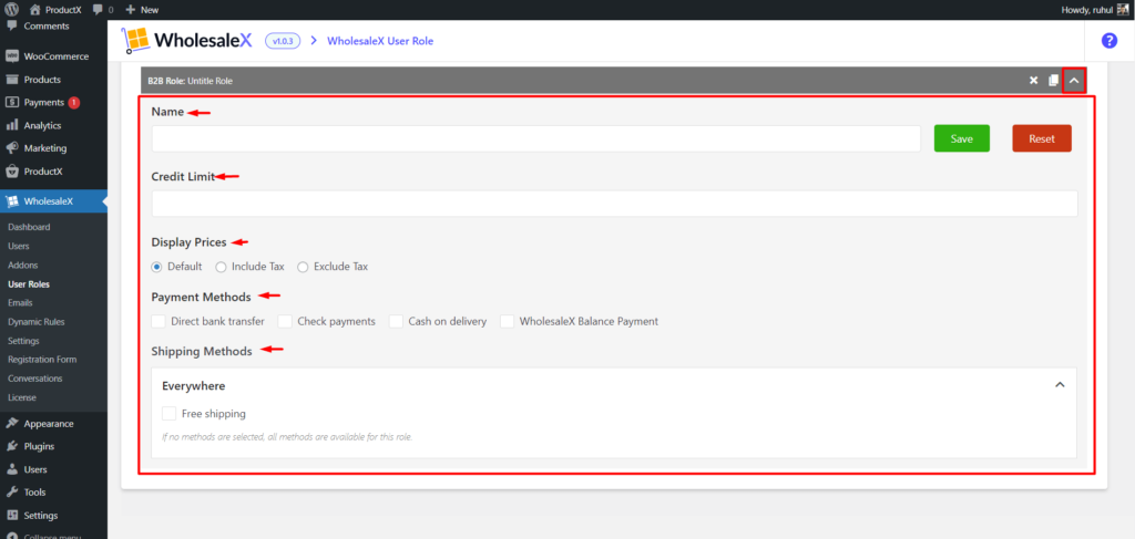 WholesaleX User Role Settings