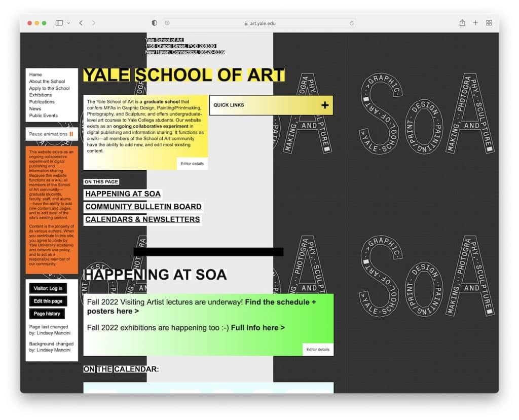 mauvaise conception de site Web de l'école d'art de yale