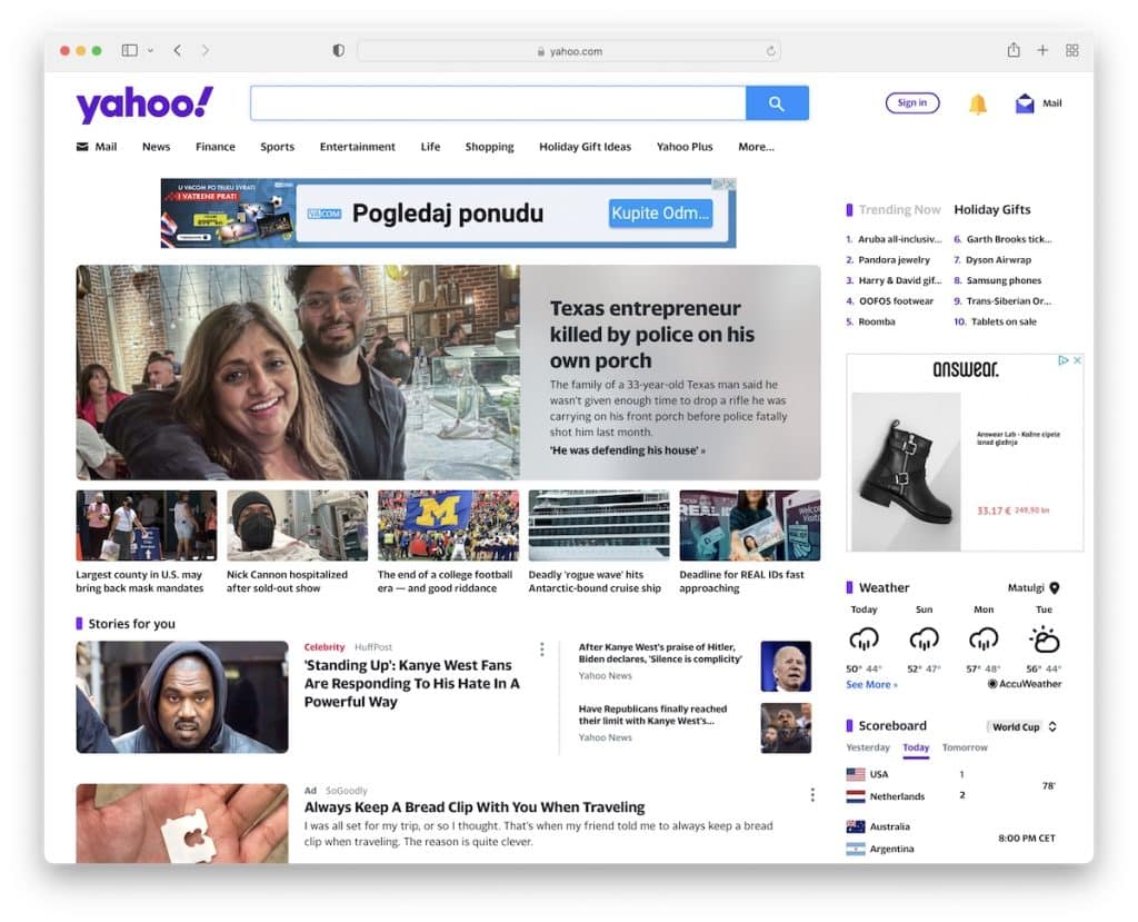 yahoo mauvaise conception de site Web