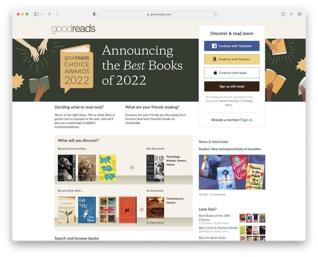 goodreads mauvaise conception de site Web