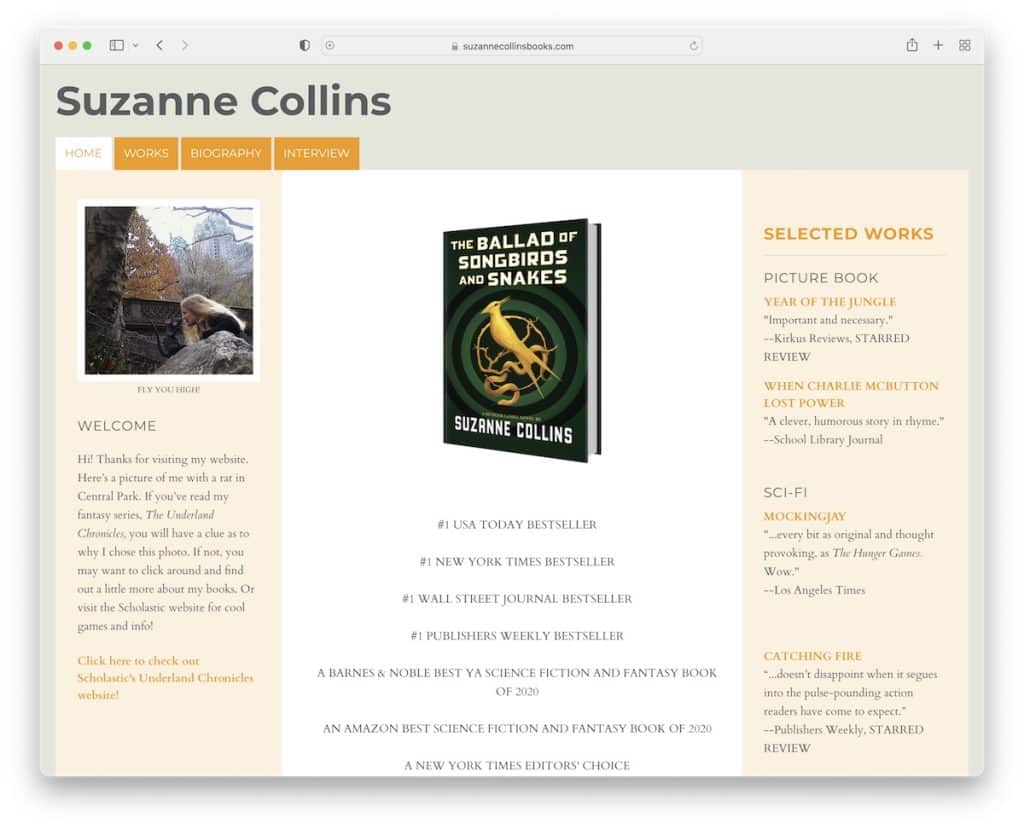 suzanne collins mauvaise conception de site Web