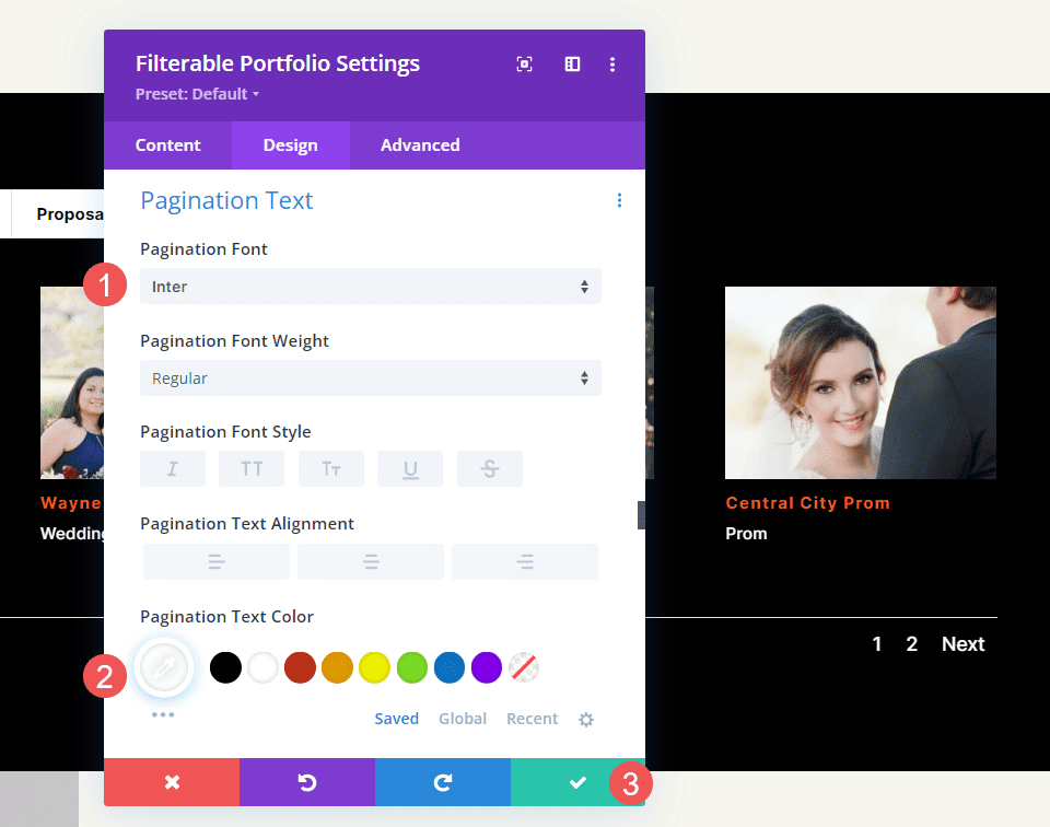 Module de portefeuille filtrable de Divi