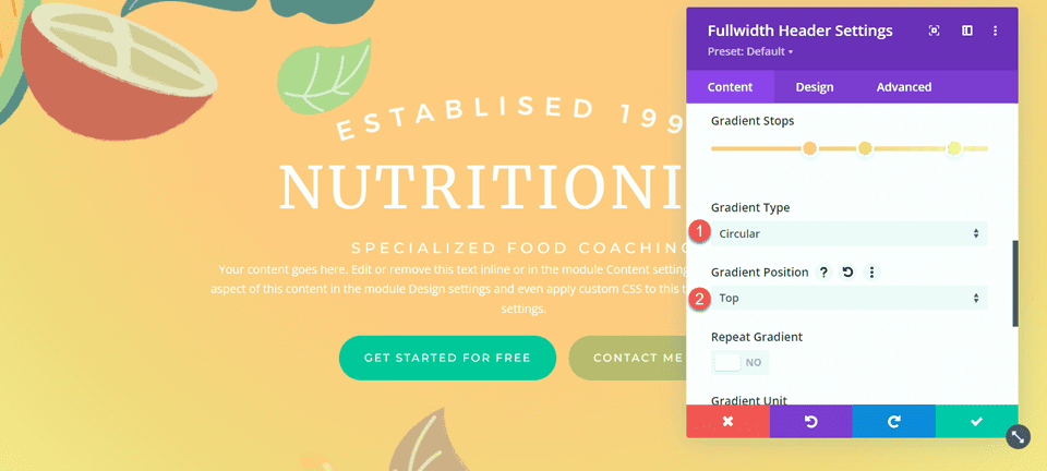 Divi Fullwidth Header Gradient Background Layout 2 Gradient Type Position