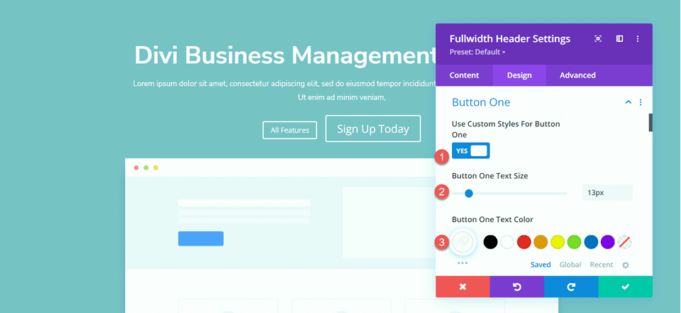 Divi Fullwidth Header Layout di sfondo sfumato 3 stili di pulsanti