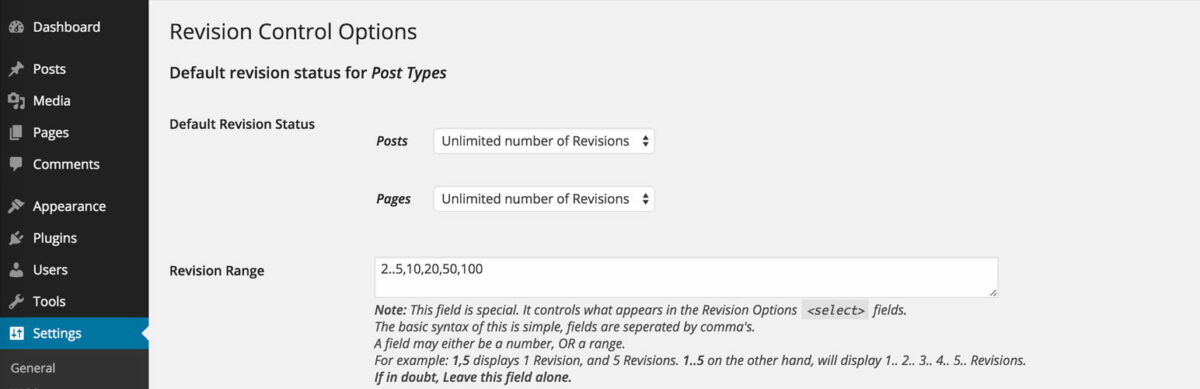 Revision control options