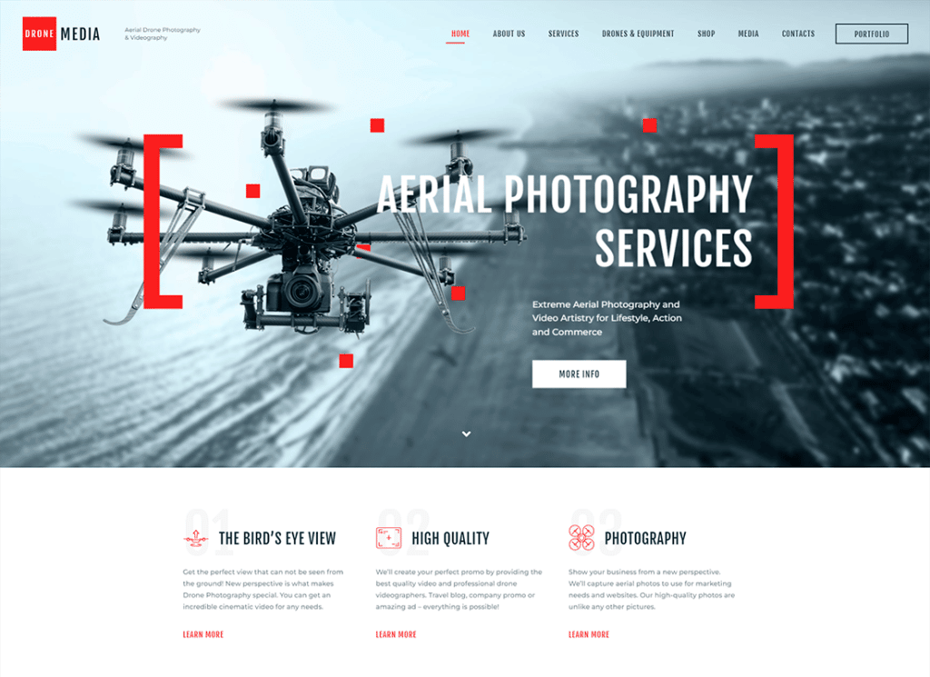 Drone Media - 항공 사진 및 동영상 촬영 WordPress Theme