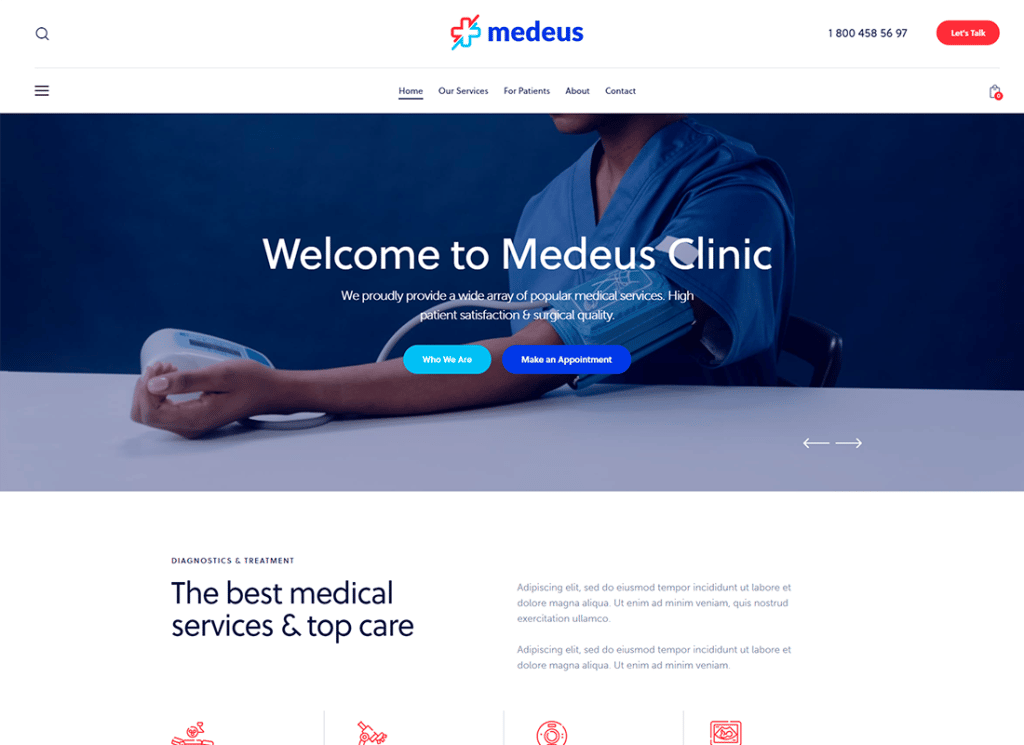 Medeus - 의료 다목적 의사 WordPress Theme