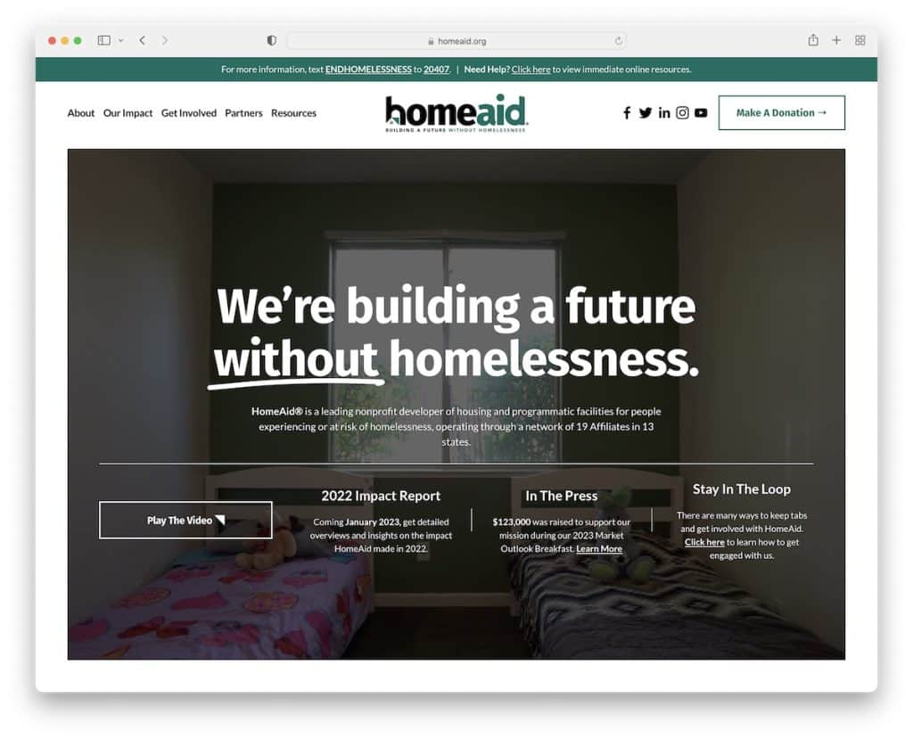 sito web senza scopo di lucro di homeaid