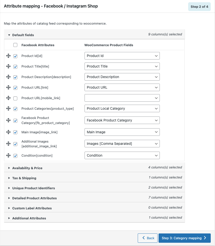 Attributzuordnung für Facebook