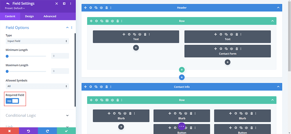 Divi İletişim Formu Modülü içinde zorunlu alanların ayarlanması