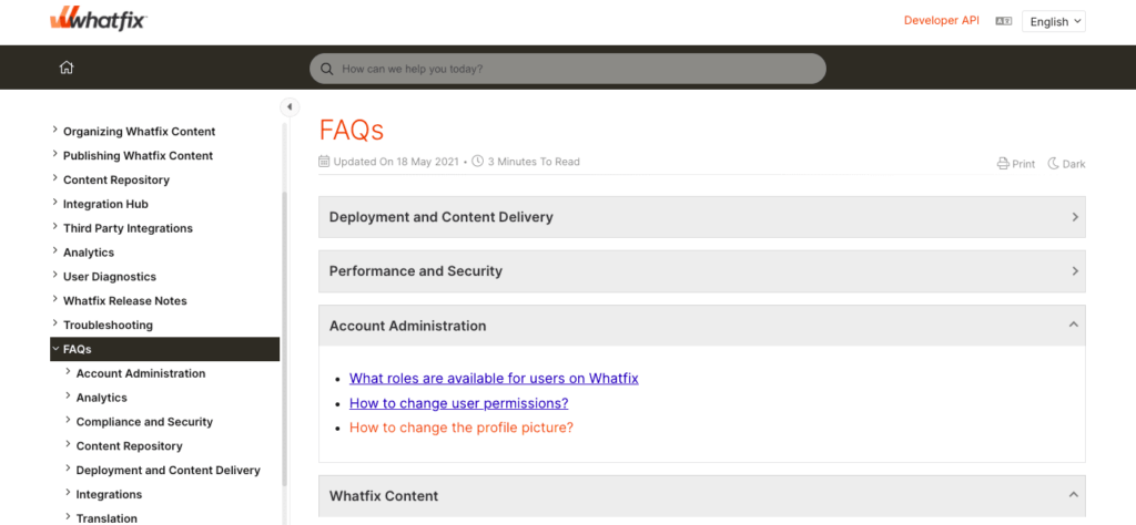 Exemple de conception de site Web WhatFix FAQ