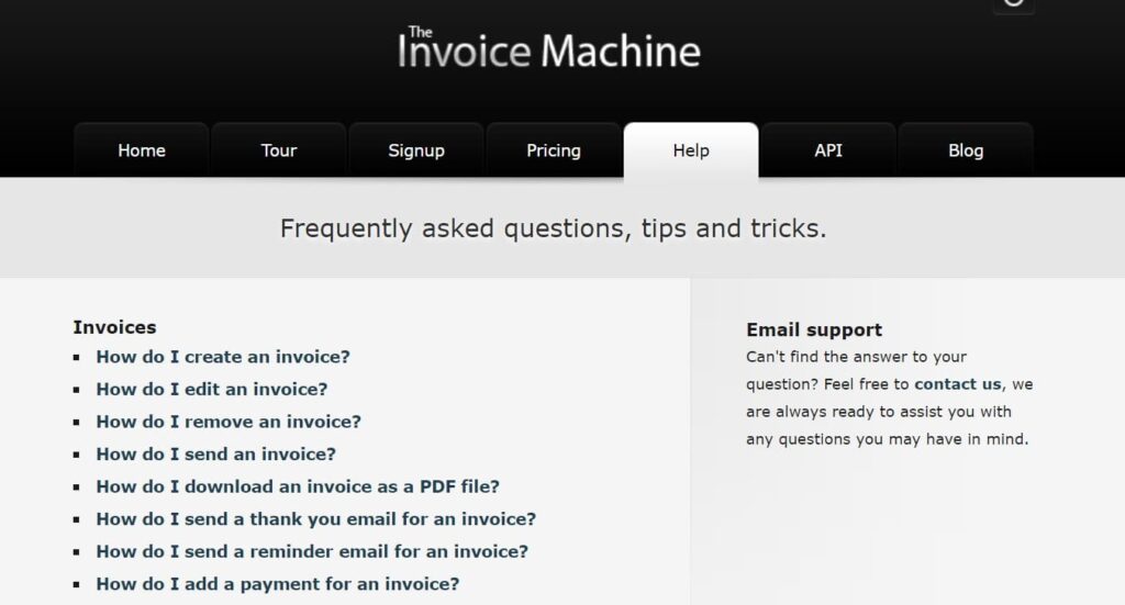 Conception de la FAQ du site Web d'Invoice Machine