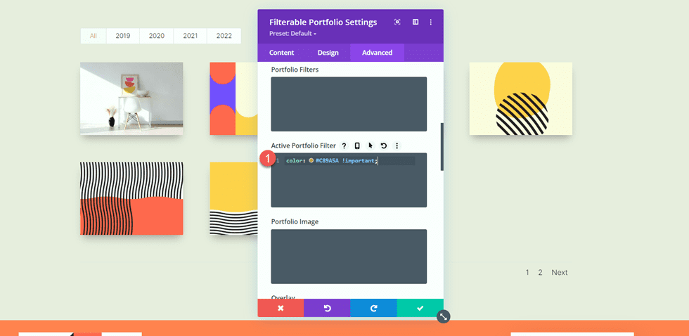 Portfólio de correspondência Divi e CSS personalizado de projetos