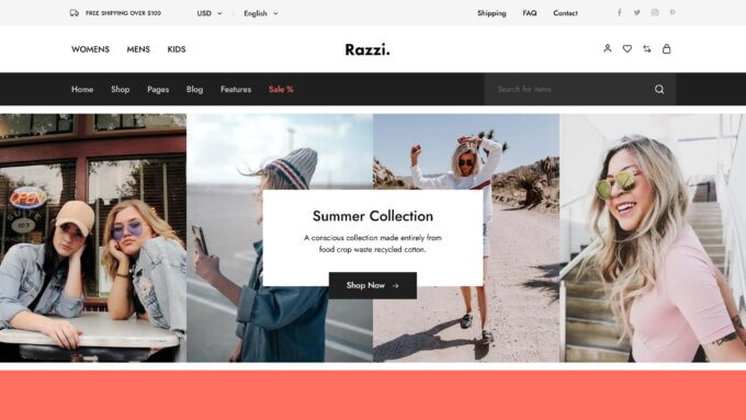 Razzi, WooCommerce'in en iyi moda temalarından biridir.