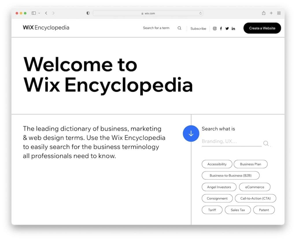 site informativo da enciclopédia wix