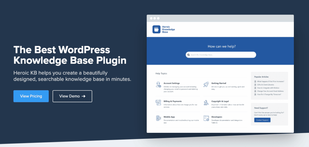 Plug-in de base de conhecimento Heroic KB para WordPress