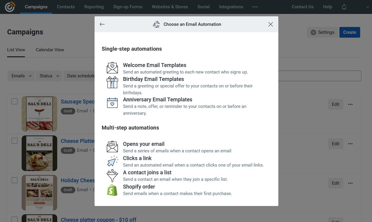 Options d'automatisation du marketing par e-mail à contact constant