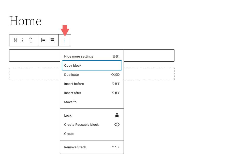 Stack Block mais configurações