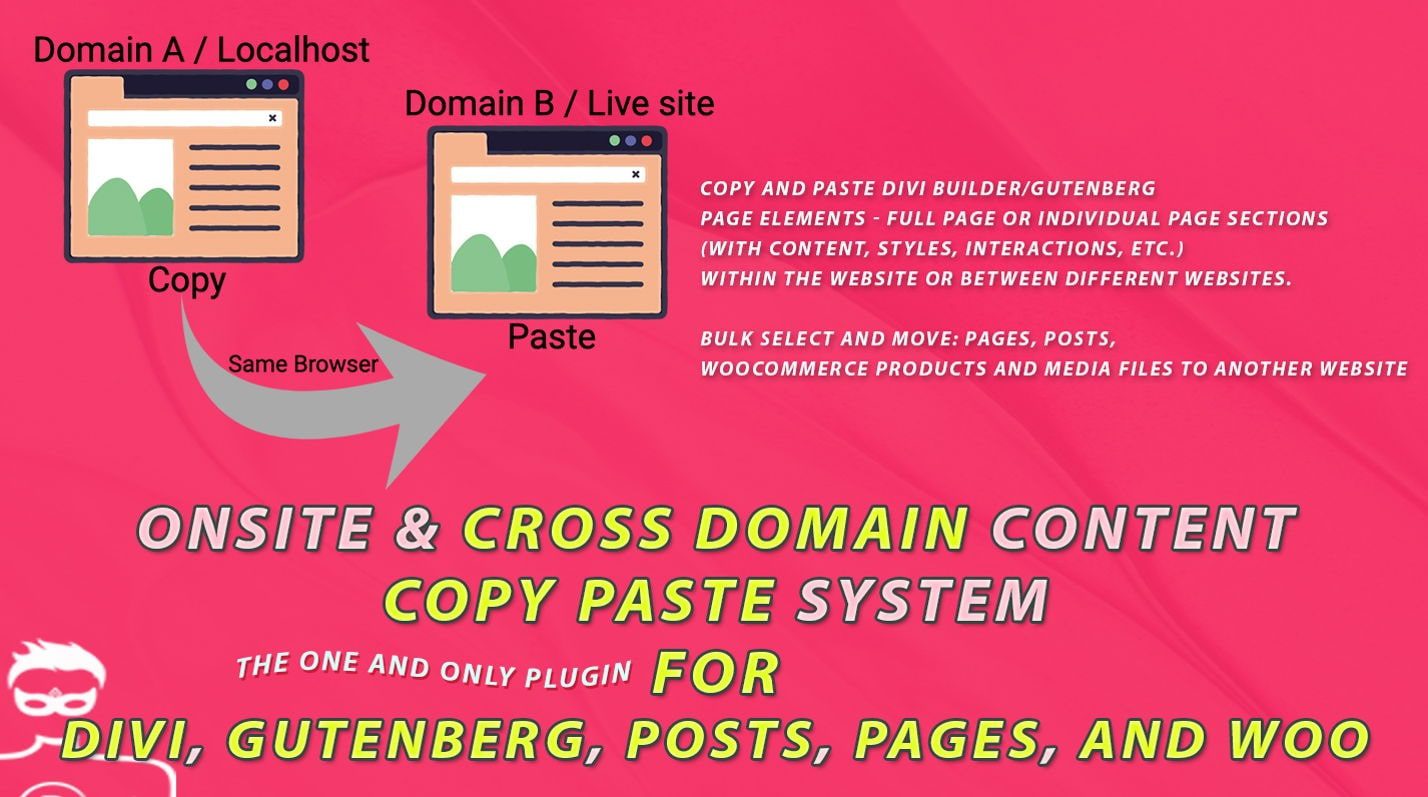 Divi Plugin Evidenziare Divi/Gutenberg/Woo Cross-Domain Content Copy Paste System (CCPS)