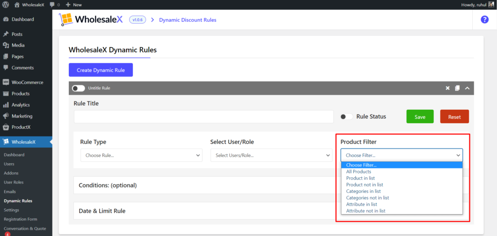 WholesaleX Product Filter