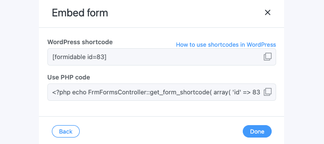 Formidable shortcode de WordPress