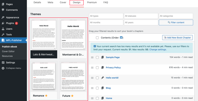 Choosing a Theme in MPL-Publisher