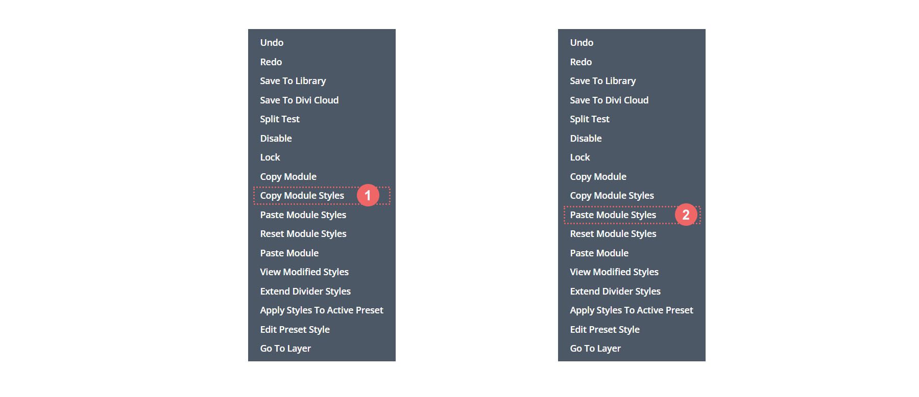 Copiez et collez les styles de module pour les modules diviseurs