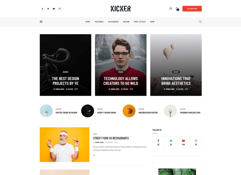 Kicker | Wielozadaniowy magazyn blogowy Motyw WordPress + Gutenberg