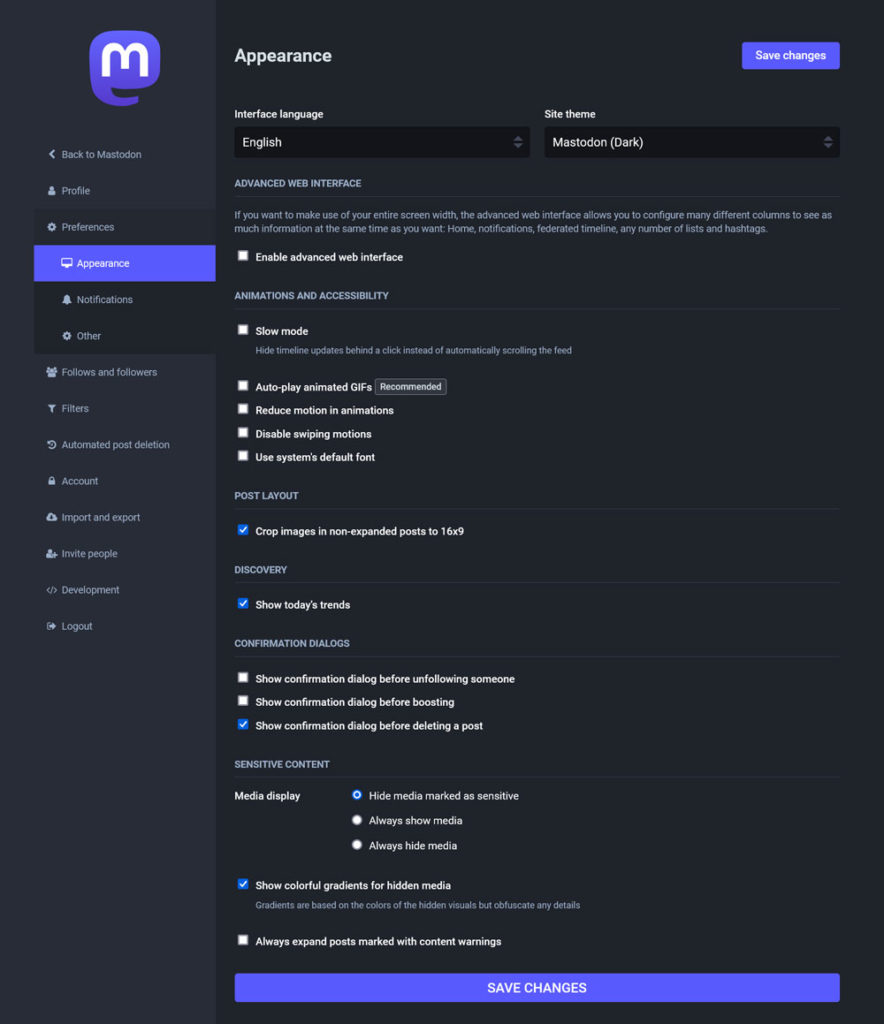 configuración de mastodonte