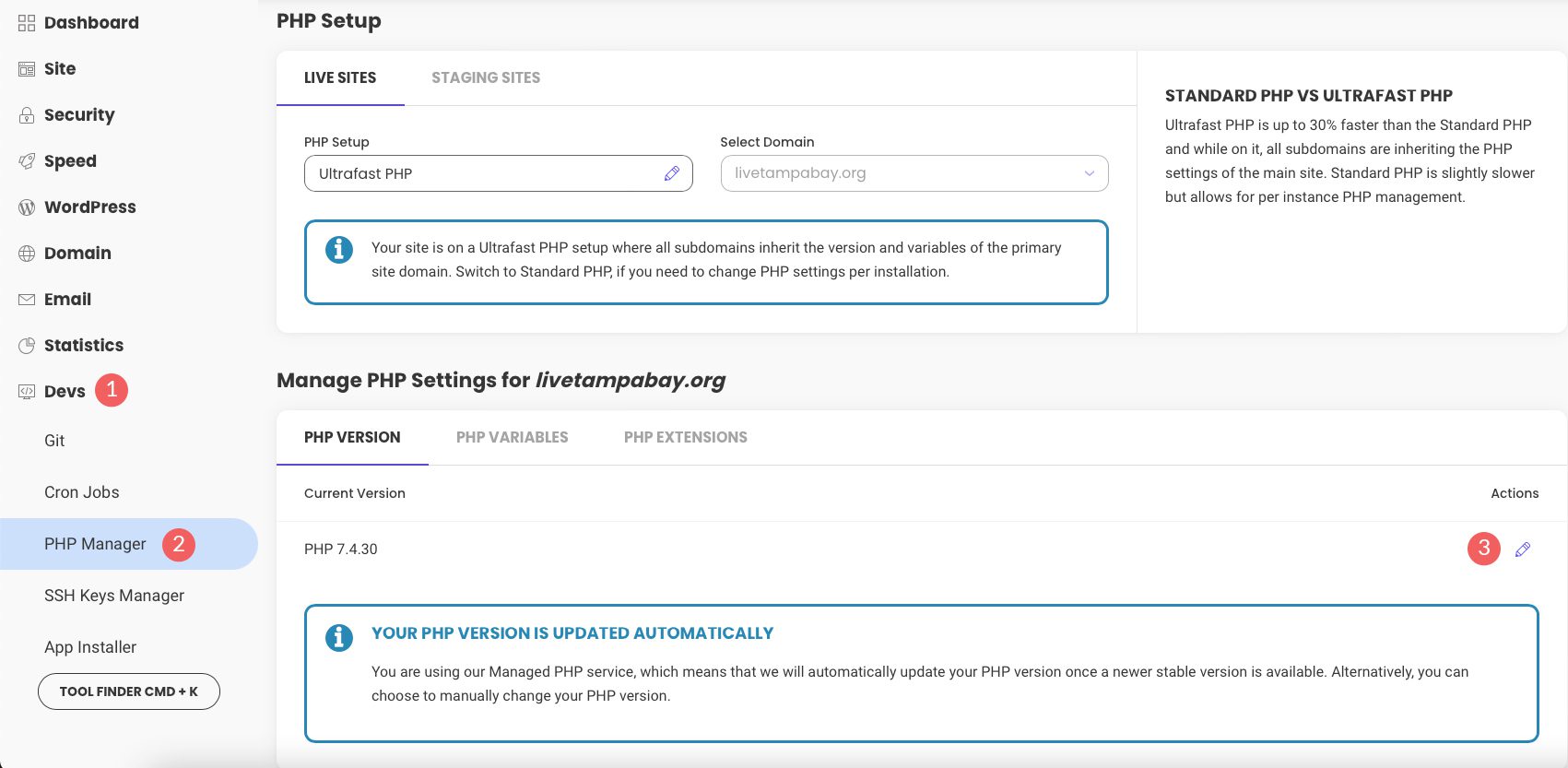 在 SiteGround 中更新 WordPress PHP