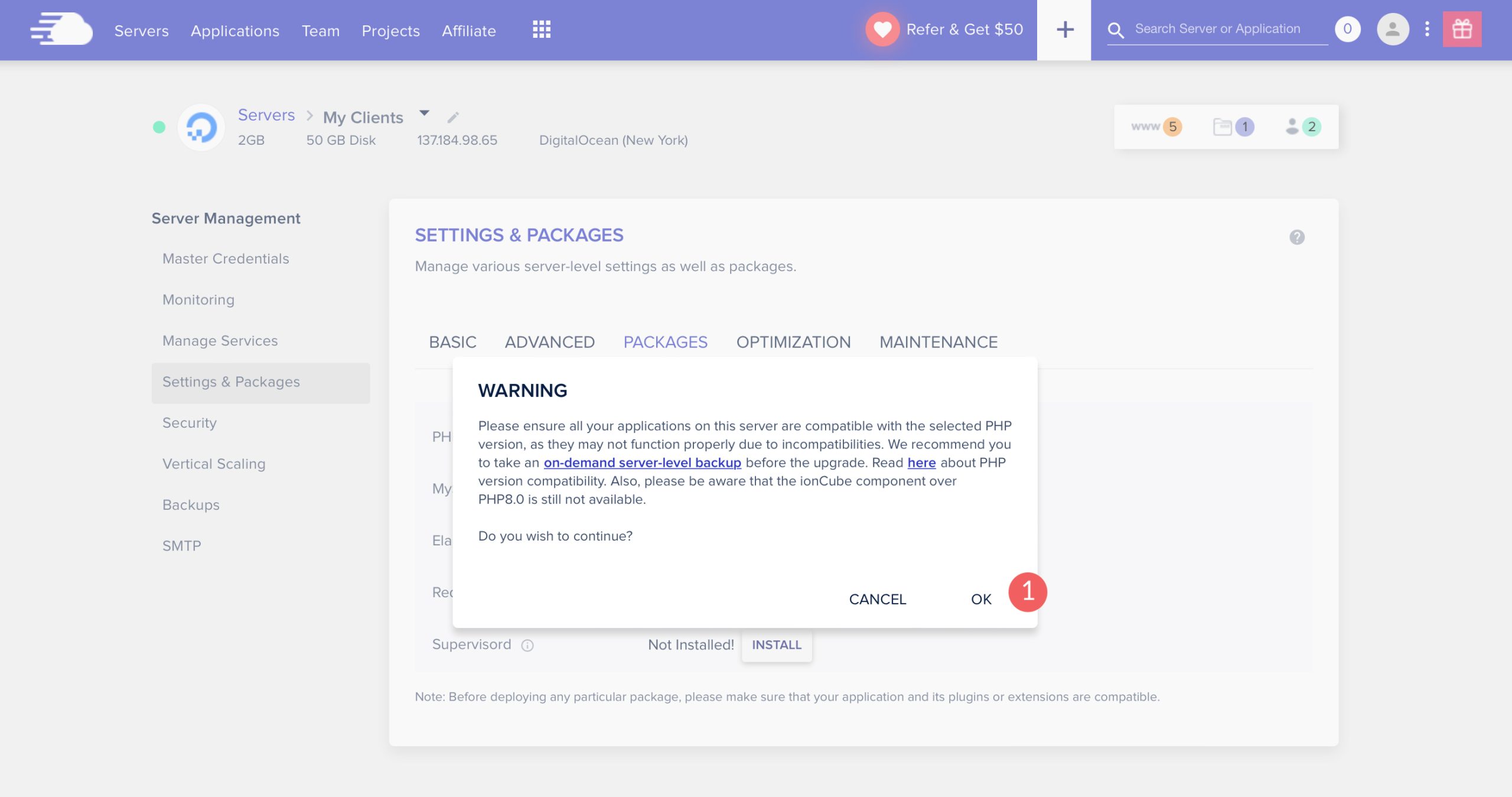 Confrim PHP เปลี่ยน Cloudways