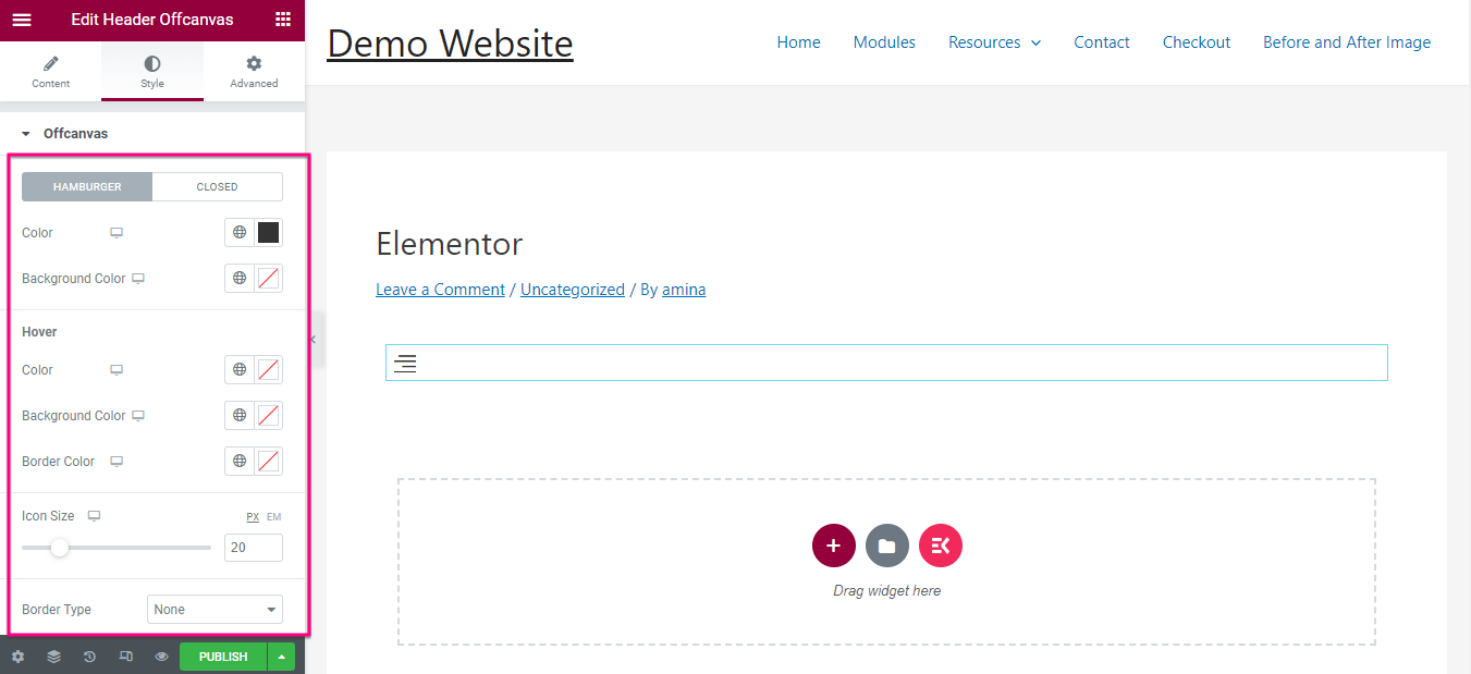 Edição de estilo fora do menu da tela usando o ElementsKit