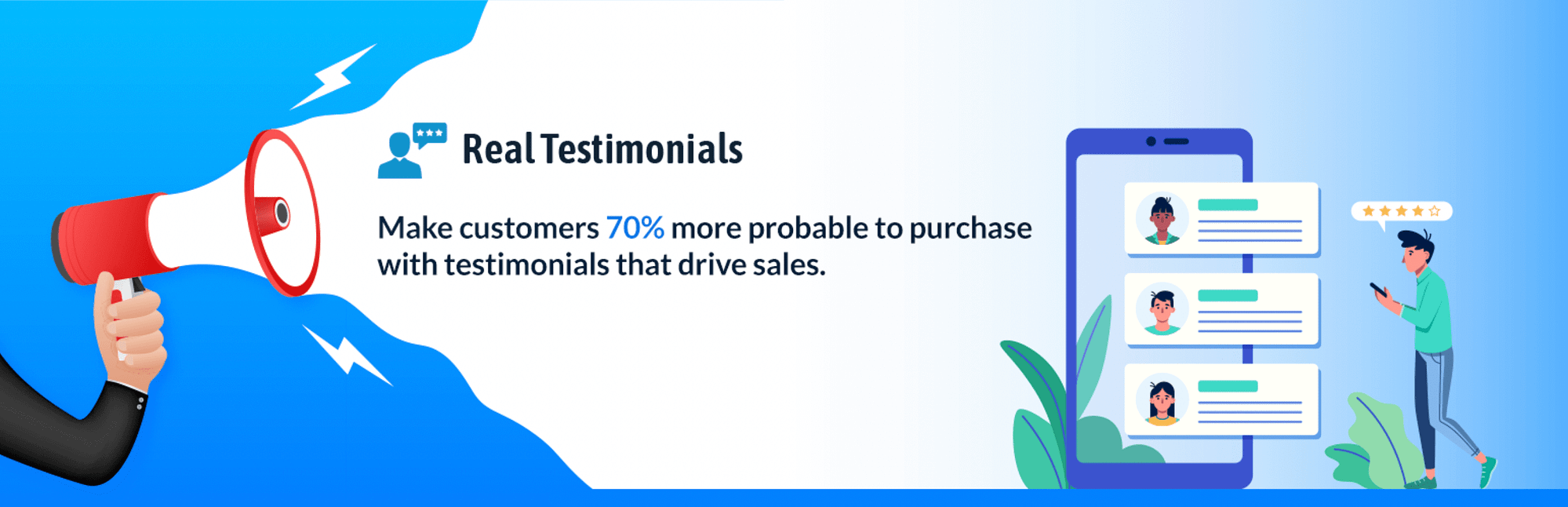 Los mejores complementos de testimonios de WordPress: banner de testimonios reales