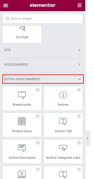 Widżety Botiga Elementor do budowania szablonów